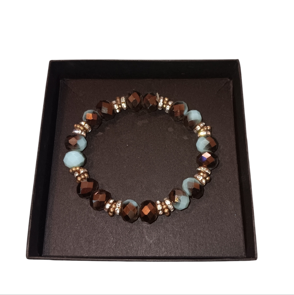 BPD 2 Piece Beaded Stretch Bracelet Set, Brown & Blue, NWOT - Picture 4 of 6